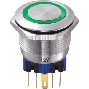 Кнопка антивандальная металл GN22-A без фикс.Подсв.12V син.(GQ22-11E)