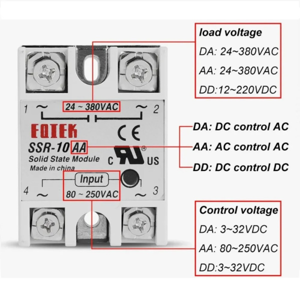 SSR-40 DA твердотельное реле 24V-380V 40A