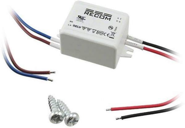 RACD03-350, Блок питания: импульсный, LED, 3Вт, 3-12ВDC, 350мА, 90-264ВAC