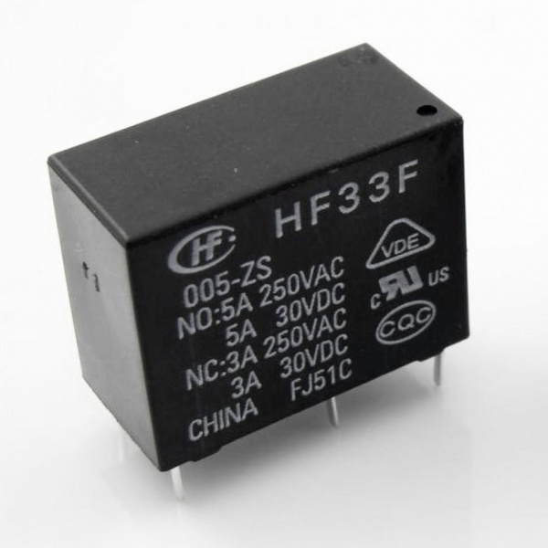 HF33F/005-ZS (5А, один контакт на переключение)