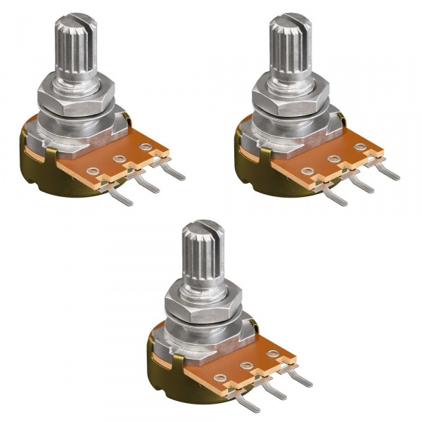 Потенциометр WH148 B100K (100 кОм) переменный резистор 15мм 3-pin, 3 штуки